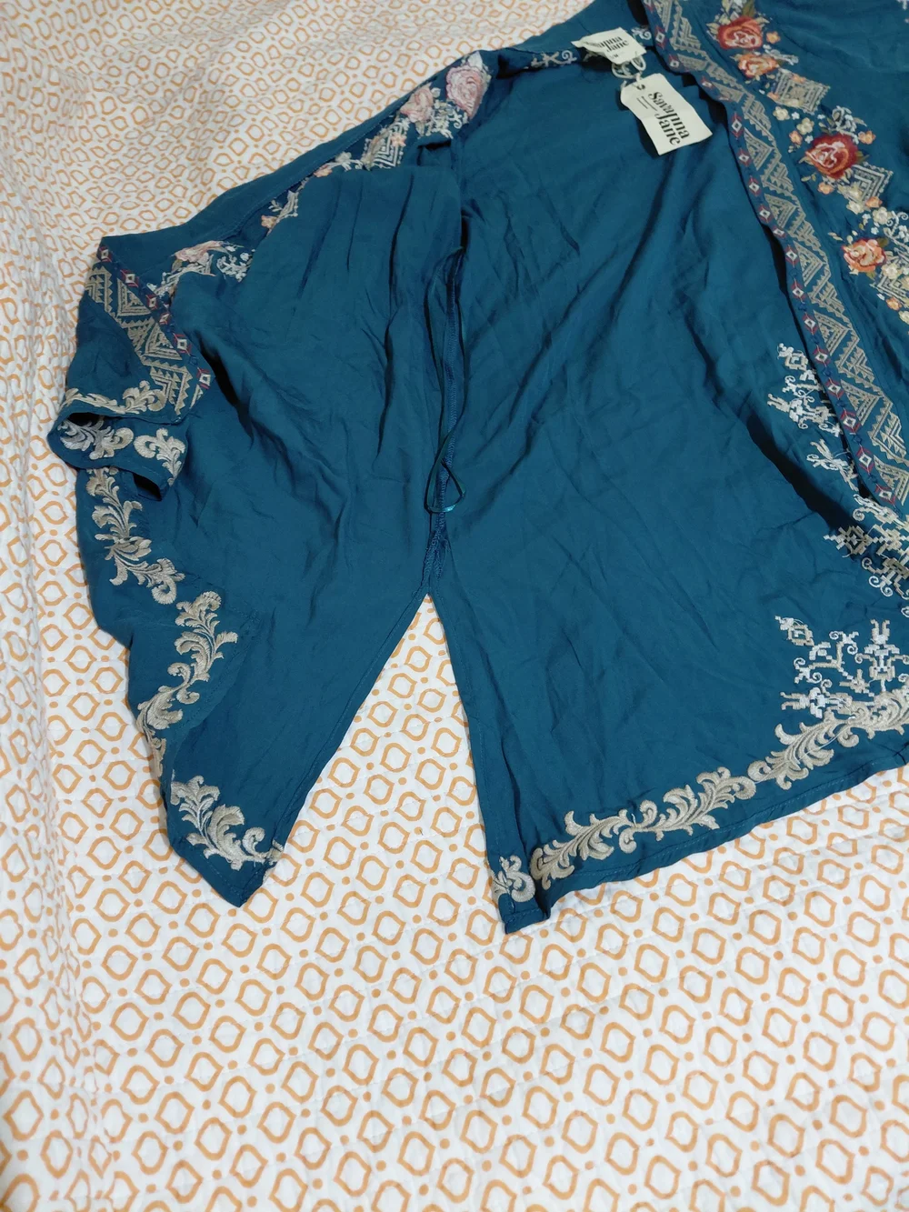 Savanna Jane Teal Embroidered Floral Kimono Robe #B37